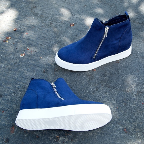 NEW🔥 Navy Side Zipper Wedge Sneaker Booties - Picture 5 of 5